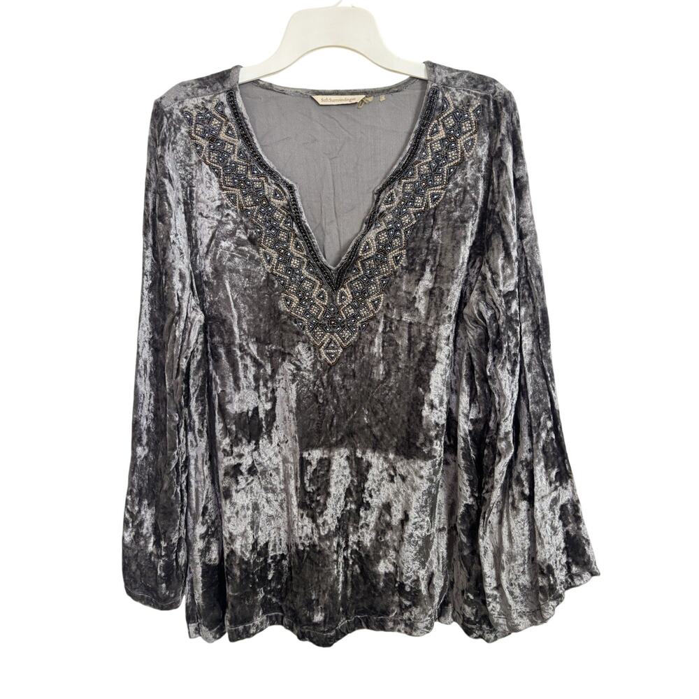 Soft Surroundings Crushed Velvet Beaded Top Size Large Whimsigoth Fairy Grunge